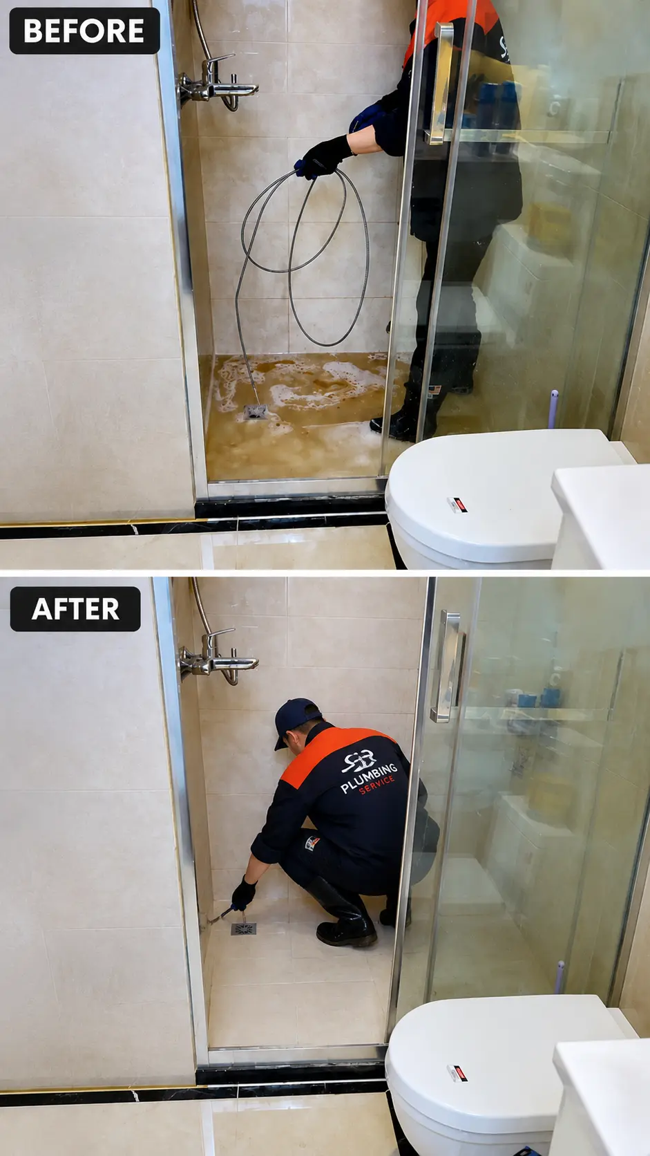 Clogged shower drain cleaning before and after Georgetown TX